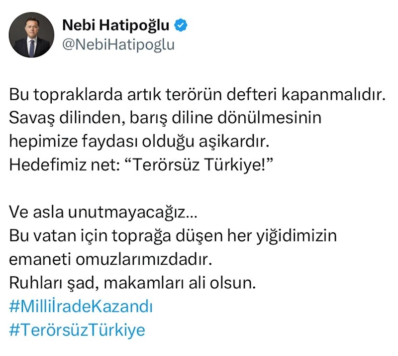 Milletvekili Hatipoğlu: 